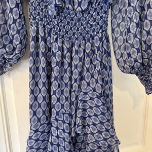 Misa Los Angeles Indigo and Ivory Patterned Dress